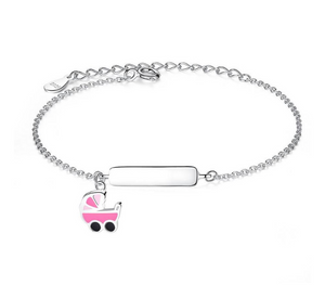 925 Sterling Silver Stroller ID Bracelet Pink Stroller For Toddlers, Kids - Forever Kids Jewelry