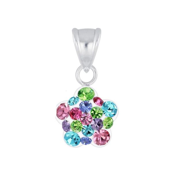 925 Sterling Silver Flower Multicolour Crystal Stones Necklace For Kids, Teens - Forever Kids Jewelry