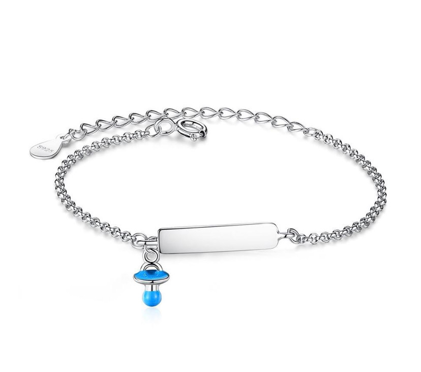 925 Sterling Silver Pacifier ID Bracelet Blue Enamel For Toddlers, Kids - Forever Kids Jewelry