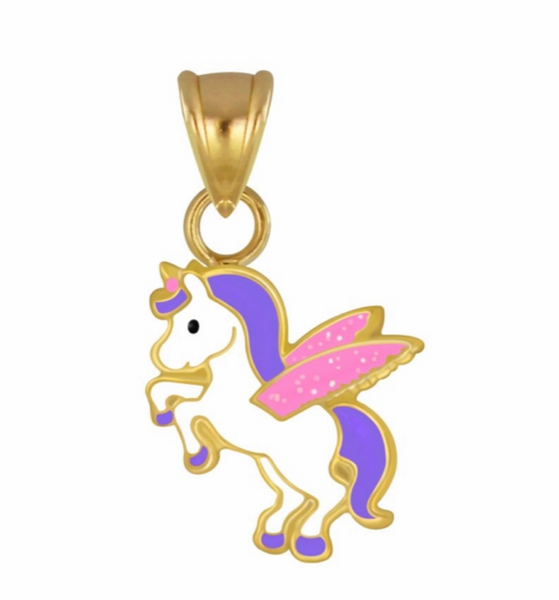 14K Gold Plated, 925 Sterling Silver Unicorn with Wings Necklace For Toddlers, Kids, Teens - Forever Kids Jewelry