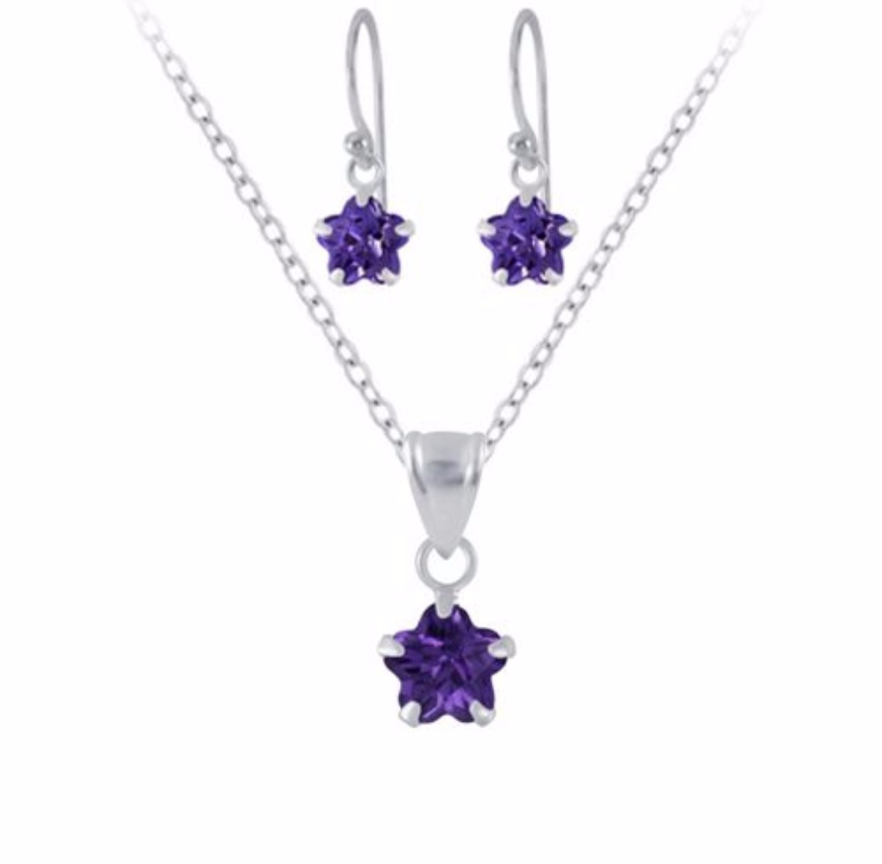 925 Sterling Silver CZ Flower Stones Drop  Earrings, Necklace Set For Kids,Teens - Forever Kids Jewelry