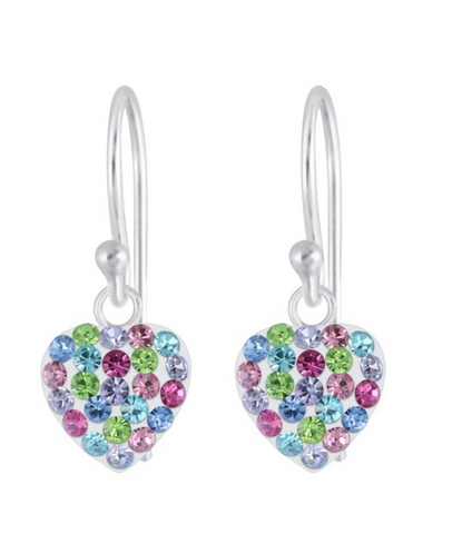 925 Sterling Silver Heart Multicolour Crystal Drop Earrings For Kids, Teens - Forever Kids Jewelry