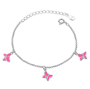 925 Sterling Silver Pink Enamel Butterflies Bracelet For Kids, Teens - Forever Kids Jewelry