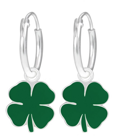 925 Sterling Silver Good Luck Four Leaf Clover  Enamel Hoop Earrings For Kids, Teens - Forever Kids Jewelry
