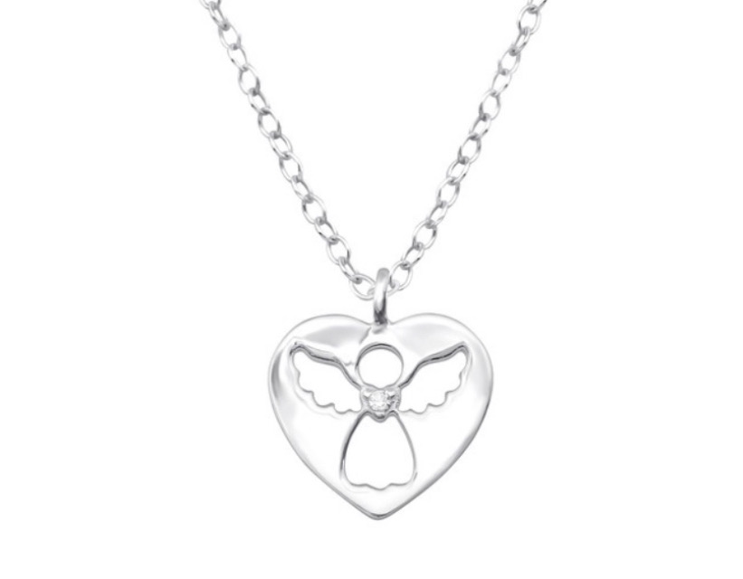 925 Sterling Silver Heart Angel CZ Necklace For Baby, Kids, Teens - Forever Kids Jewelry