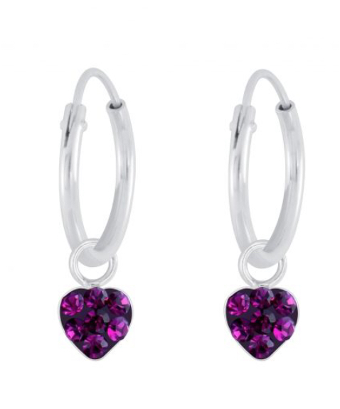 925 Sterling Silver Crystal Heart 4mm Hoop Earrings For Kids, Teens - Forever Kids Jewelry