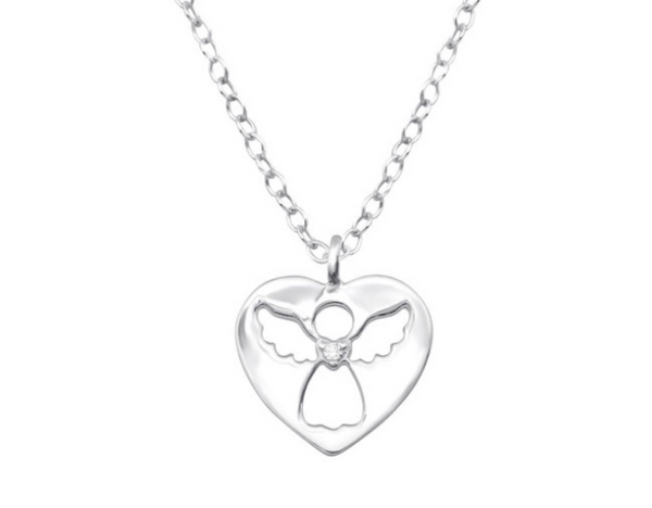 925 Sterling Silver Heart Angel CZ Necklace For Baby, Kids, Teens - Forever Kids Jewelry