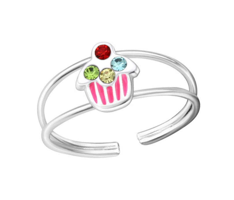 925 Sterling Silver Cupcake Enamel Crystal Stones Ring For Toddlers, Kids - Forever Kids Jewelry