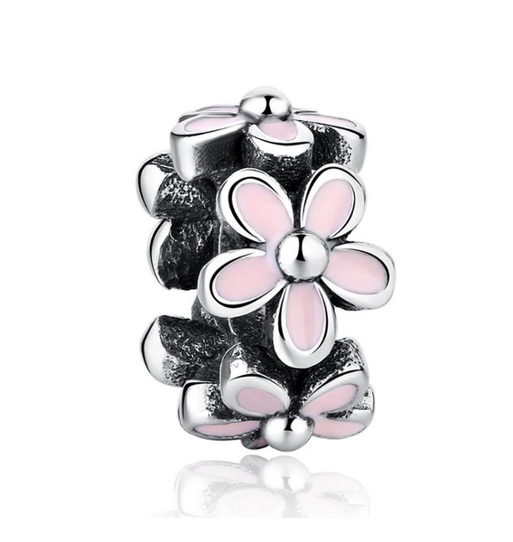 925 Sterling Silver Flowers Charm Pink Enamel - Forever Kids Jewelry