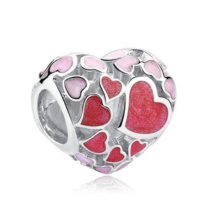 925 Sterling Silver Heart Charm Red Pink Enamel - Forever Kids Jewelry