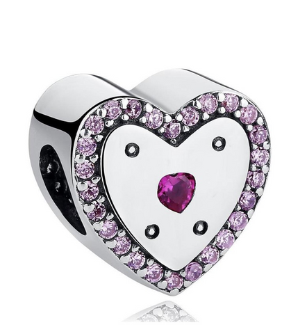 925 Sterling Silver Heart Shaped Charm Pink CZ Stones - Forever Kids Jewelry