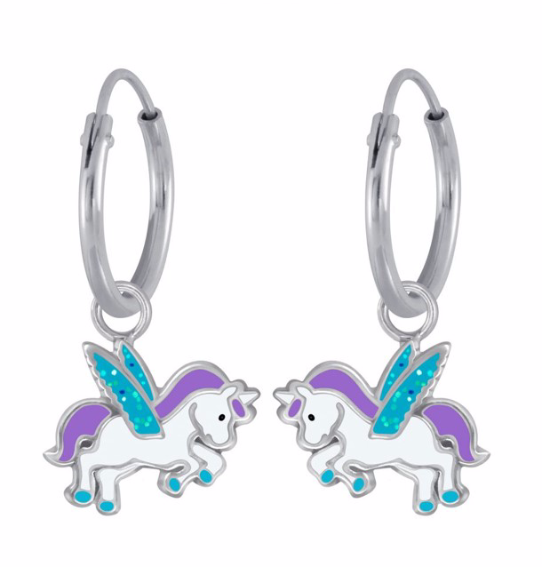 925 Sterling Silver Aqua Unicorn Hoop Earrings For Kids, Teens - Forever Kids Jewelry