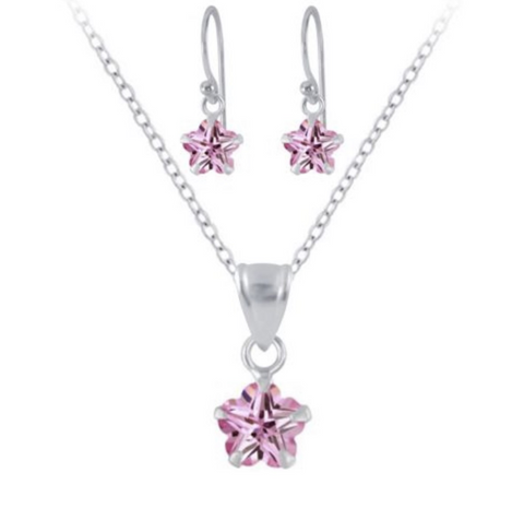 925 Sterling Silver CZ Flower Stones Drop  Earrings, Necklace Set For Kids,Teens - Forever Kids Jewelry