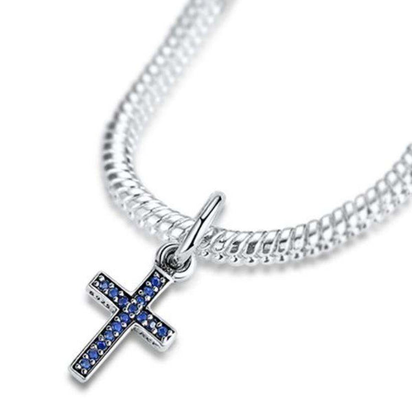 925 Sterling Silver Cross Charm CZ Stones - Forever Kids Jewelry