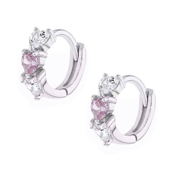 925 Sterling Silver Heart Huggie Hoop CZ Earrings For Toddlers, Kids and Teens