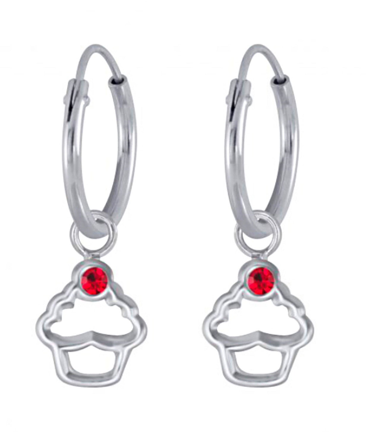 925 Sterling Silver Crystal Cupcake Hoop Earrings For Kids, Teens - Forever Kids Jewelry