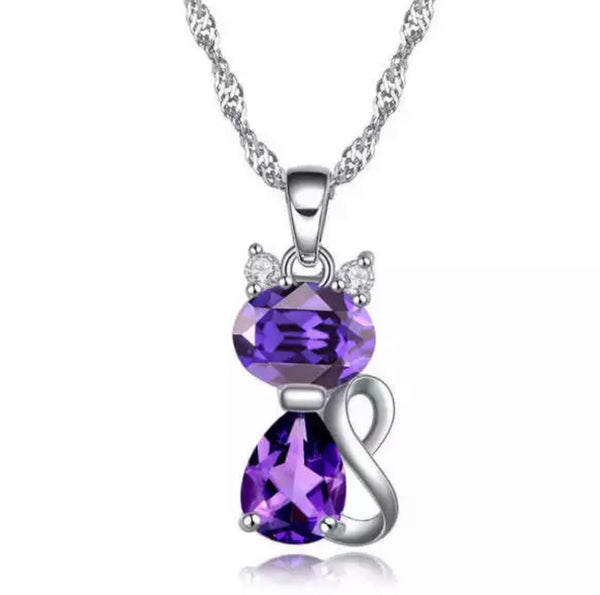 Platinum Plated CZ Stone Cat Kitten Necklace For Kids and Teens - Forever Kids Jewelry