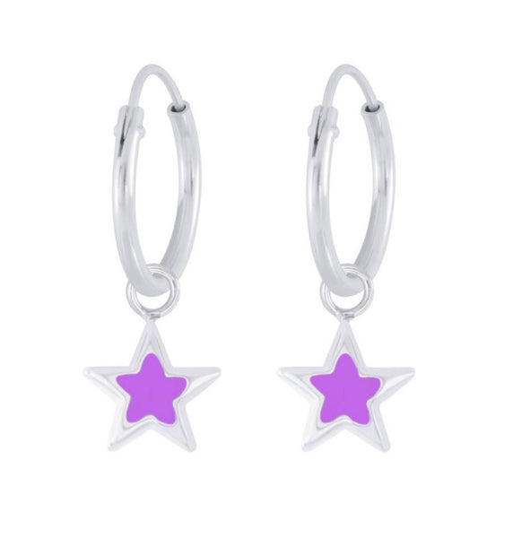 925 Sterling Silver Star Enamel Hoop Earrings For Kids, Teens - Forever Kids Jewelry