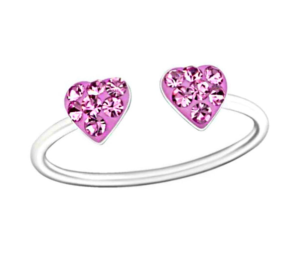 925 Sterling Silver Double Heart Crystal Stones Enamel Ring For Toddlers, Kids, Teens