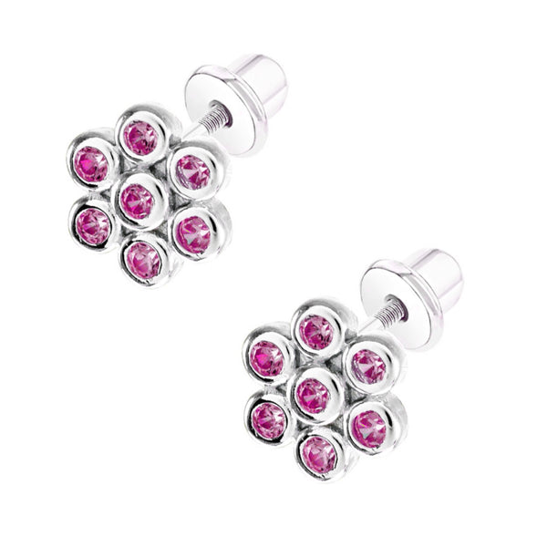925 Sterling Silver Flower Rhodium Plated CZ Stones For Kids and Teens