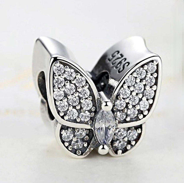 925 Sterling Silver Butterfly Charm White Crystal Stones - Forever Kids Jewelry