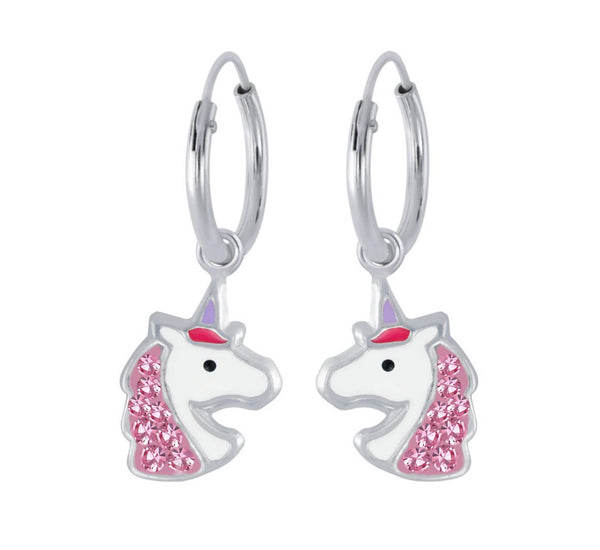 925 Sterling Silver Crystal Unicorn Hoop Earrings For Kids, Teens - Forever Kids Jewelry