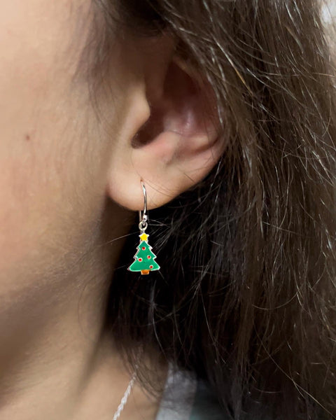 925 Sterling Silver Holiday Tree Drop Earrings For Kids, Teens