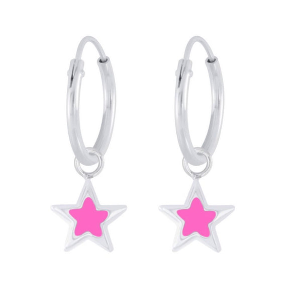 925 Sterling Silver Star Enamel Hoop Earrings For Kids, Teens - Forever Kids Jewelry