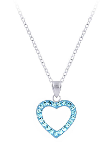 925 Sterling Silver Crystal Open Heart Necklace For Kids, Teens - Forever Kids Jewelry