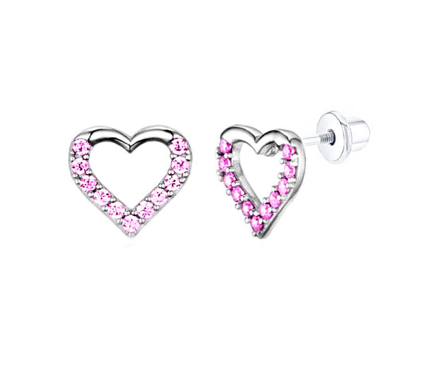 925 Sterling Silver Polished Open Heart CZ Stones For Baby, Kids and Teens