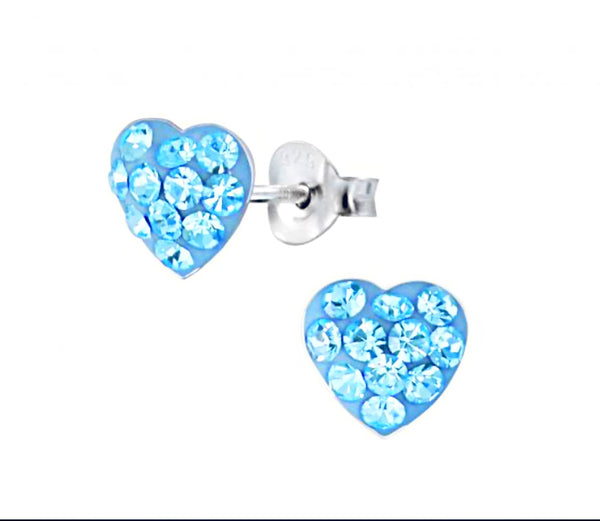 925 Sterling Silver Heart Crystal Stones 7 mm Push Back Earrings For Teens, Kids
