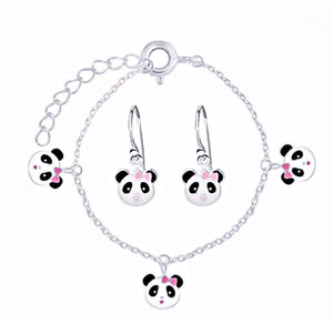 925 Sterling Silver Panda Bracelet and Drop Earrings Set For Kids - Forever Kids Jewelry