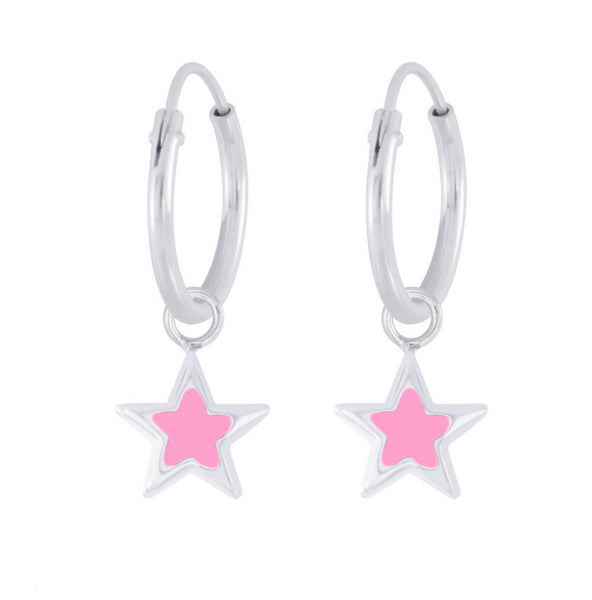 925 Sterling Silver Star Enamel Hoop Earrings For Kids, Teens - Forever Kids Jewelry