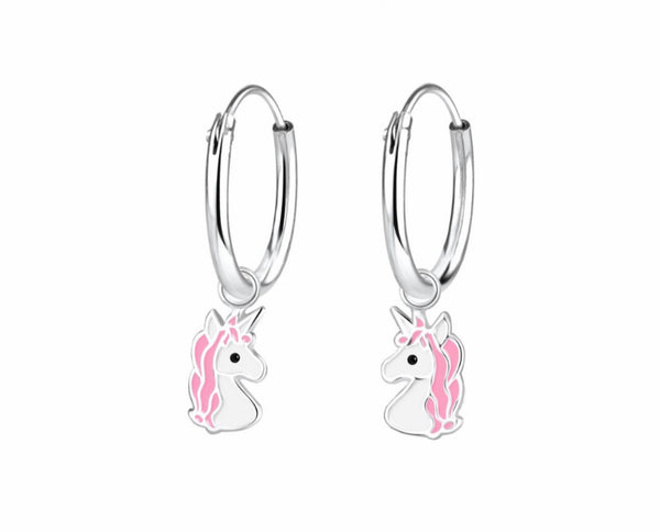 925 Sterling Silver Pink Unicorn Bracelet and Hoop Earrings Set For Kids - Forever Kids Jewelry