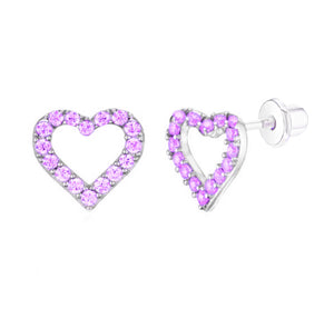 925 Sterling Silver Open Heart CZ Stones Screw Back Earrings For Baby, Toddlers, Kids and Teens - Forever Kids Jewelry