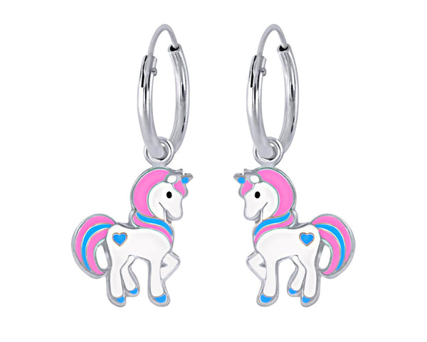 925 Sterling Silver Unicorn With Heart Hoop Earrings and Necklace Set For Kids and Teens - Forever Kids Jewelry