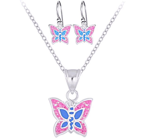 925 Sterling Silver Butterfly Drop Earrings and Necklace Set For Kids and Teens - Forever Kids Jewelry