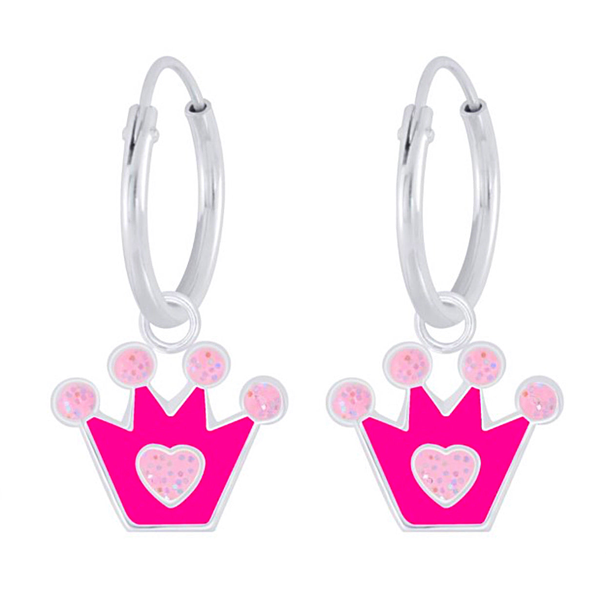 925 Sterling Silver Crown Hoop Earrings For Kids, Teens - Forever Kids Jewelry