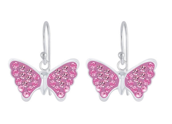 925 Sterling Silver Crystal Butterfly Drop Earrings and Necklace Set For Kids and Teens - Forever Kids Jewelry