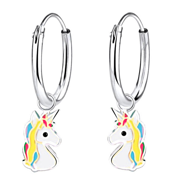 925 Sterling Silver Enamel Unicorn Hoop Earrings For Kids, Teens - Forever Kids Jewelry