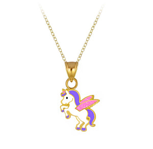 14K Gold Plated, 925 Sterling Silver Unicorn with Wings Necklace For Toddlers, Kids, Teens - Forever Kids Jewelry