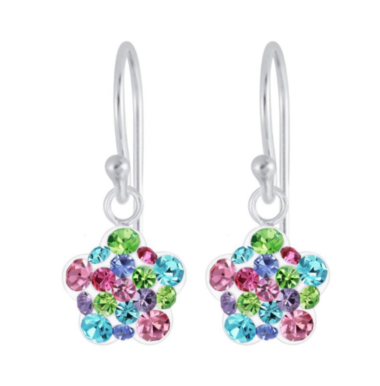 925 Sterling Silver Flower Crystal Stones Drop Earrings For Kids, Teens - Forever Kids Jewelry