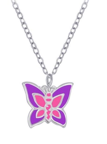 925 Sterling Silver Butterfly Enamel Necklace For Kids and Teens - Forever Kids Jewelry
