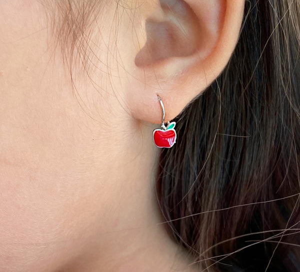 925 Sterling Silver Apple Hoop Earrings For Toddlers, Kids, Teens