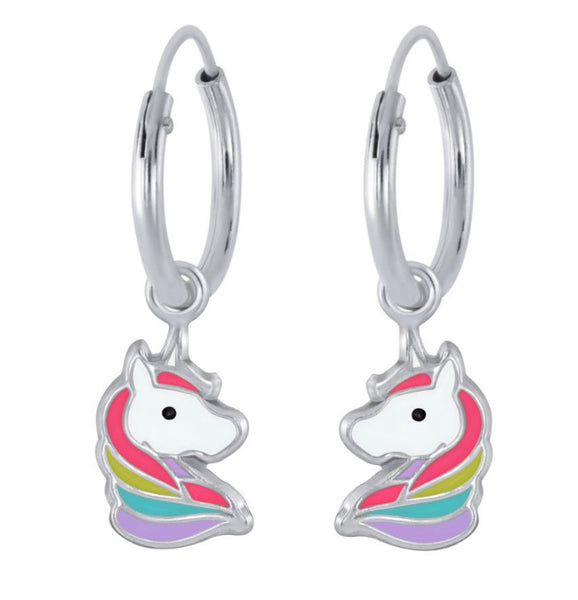 925 Sterling Silver Pastel Unicorn Hoop Earrings For Kids, Teens - Forever Kids Jewelry
