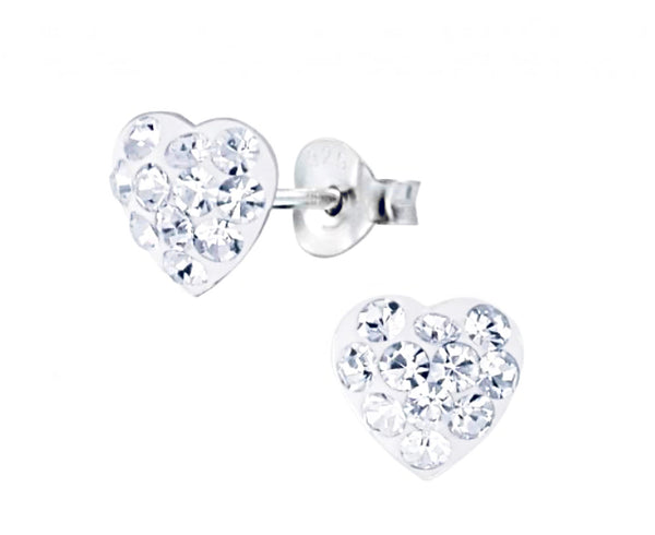 925 Sterling Silver Heart Crystal Stones 7 mm Push Back Earrings For Teens, Kids