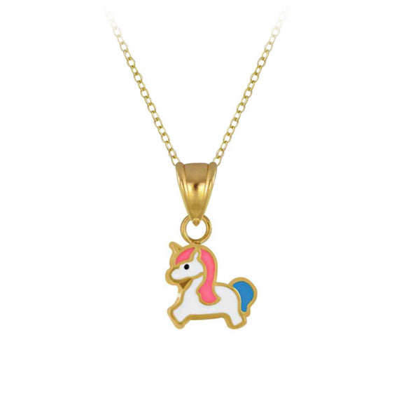 14K Gold Plated 925 Sterling Silver Baby Unicorn Necklace For Kids, Teens - Forever Kids Jewelry