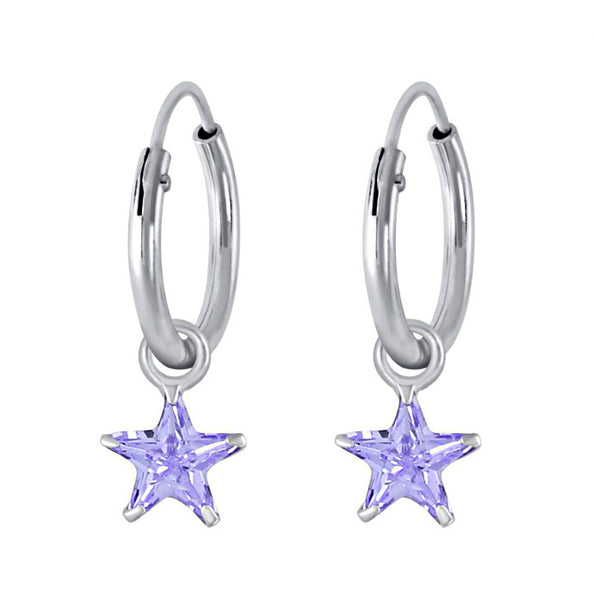 925 Sterling Silver Star 4mm CZ Stone Hoop Earrings For Kids, Teens - Forever Kids Jewelry