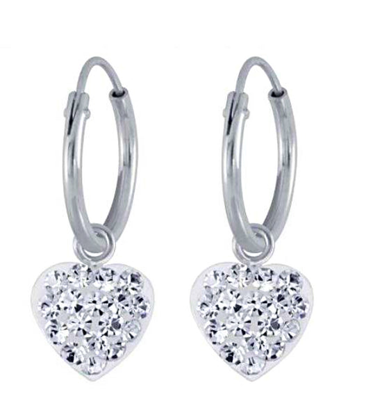 925 Sterling Silver 9mm Crystal Hearts Hoop Earrings For Kids, Teens - Forever Kids Jewelry