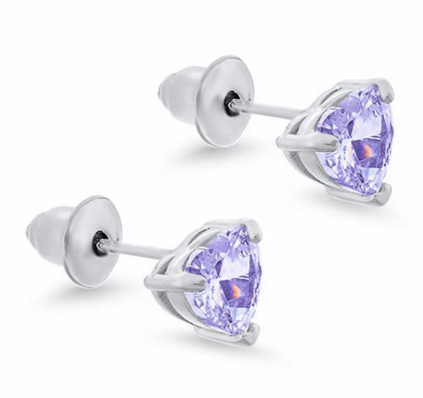 925 Sterling Silver 6 mm CZ Heart Push Back Earring For Kids, Teens